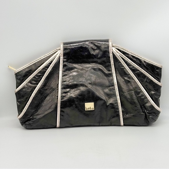 NWOT KOOBA Black Silver Soft Large Leather Clutch Bag 15" x 9" - Picture 2 of 5